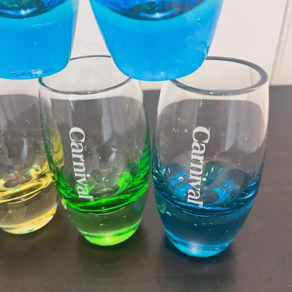 Carnival Cruise Line etched shot glasses SET OF 7 oval shape versatile aesthetic